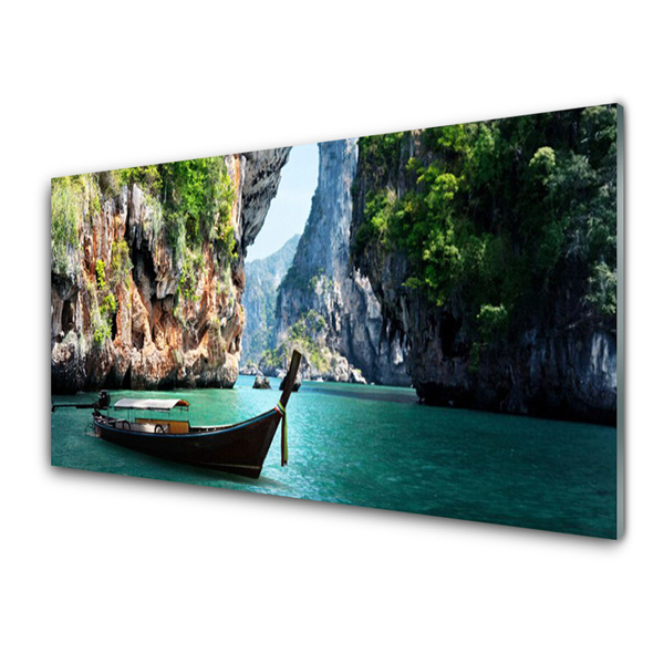 Pintura em vidro Paisagem de Boat Lake Rocks