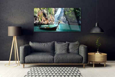 Pintura em vidro Paisagem de Boat Lake Rocks