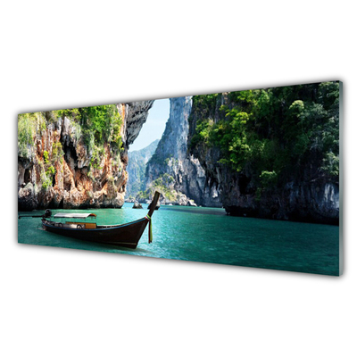 Pintura em vidro Paisagem de Boat Lake Rocks