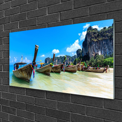 Pintura em vidro Barco Mar Praia Paisagem