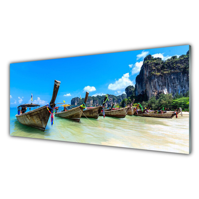 Pintura em vidro Barco Mar Praia Paisagem