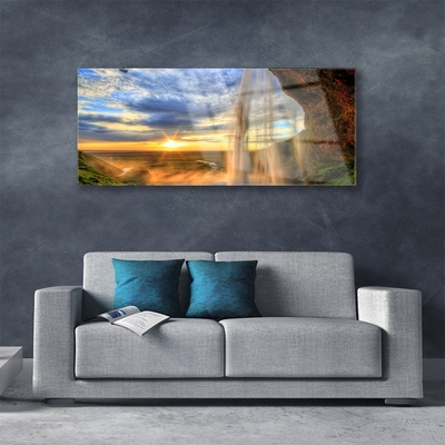 Pintura em vidro Paisagem de Cachoeira Água