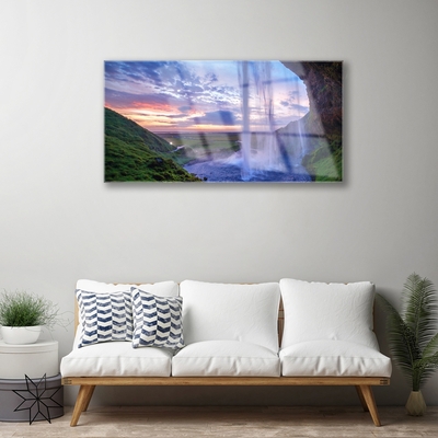 Pintura em vidro Paisagem de Cachoeira Água