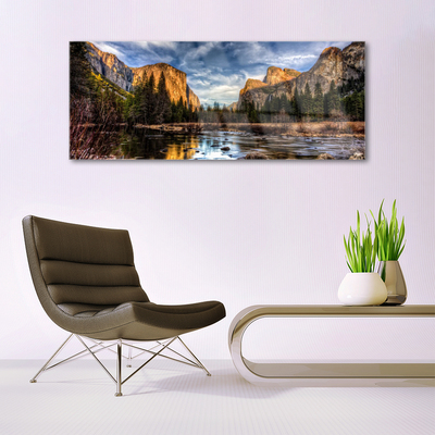 Quadro de vidro Montanha Floresta Lago Natureza