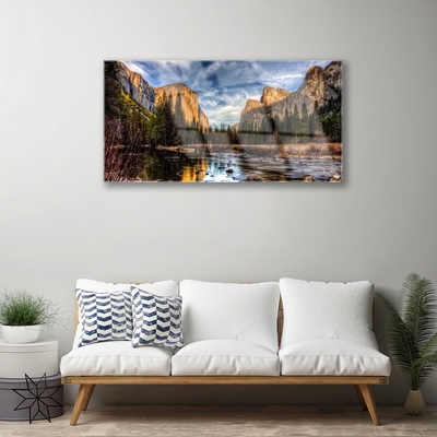 Quadro de vidro Montanha Floresta Lago Natureza