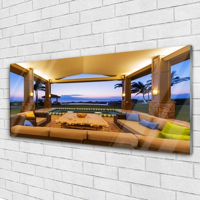 Pintura em vidro Palmeiras no Pátio do Jardim na Parede