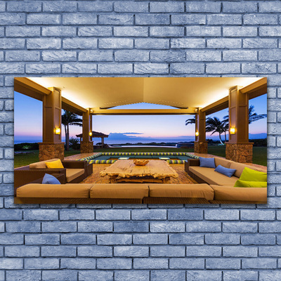 Pintura em vidro Palmeiras no Pátio do Jardim na Parede