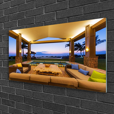 Pintura em vidro Palmeiras no Pátio do Jardim na Parede