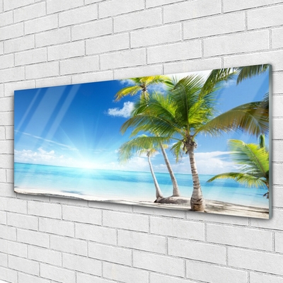 Pintura em vidro Paisagem do mar com palmeiras