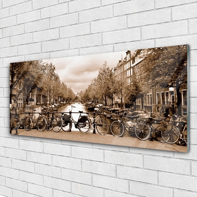 Pintura em vidro Rio Bicicleta Árvores Paisagem