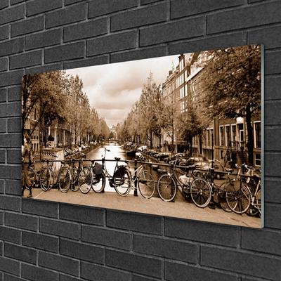 Pintura em vidro Rio Bicicleta Árvores Paisagem