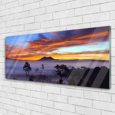 Quadro de vidro Paisagem de árvores e neblina