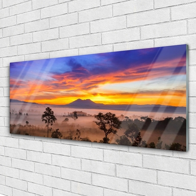 Pintura em vidro Paisagem de árvores e neblina