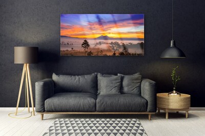 Pintura em vidro Paisagem de árvores e neblina