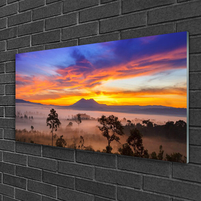 Pintura em vidro Paisagem de árvores e neblina