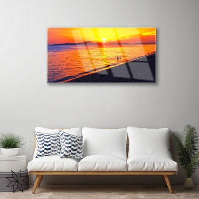 Pintura em vidro Paisagem de praia, sol e mar