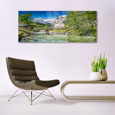 Pintura em vidro Natureza do Lago da Ponte da Igreja