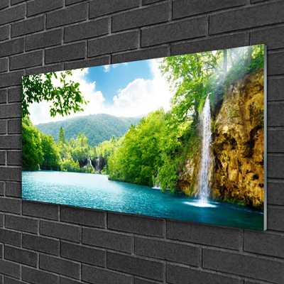 Pintura em vidro Cachoeira Lago Natureza