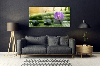 Pintura em vidro Pedras de flores Bambu Natureza