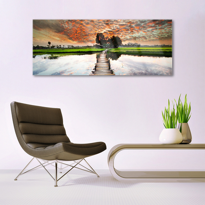 Pintura em vidro Paisagem do Lago Bridge