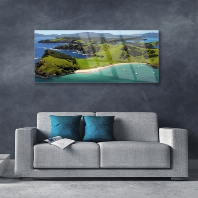Pintura em vidro Paisagem de floresta de praia de mar