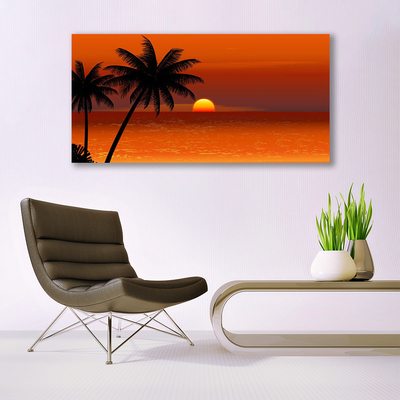 Quadro de vidro Palmeira Mar Sol Paisagem