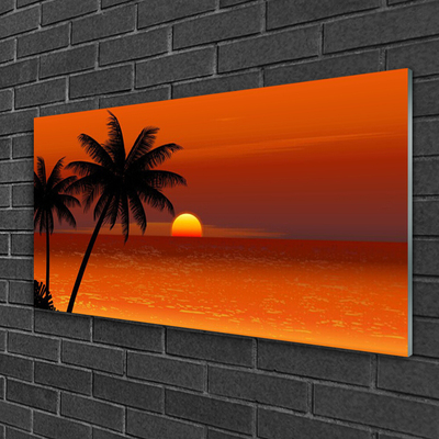 Quadro de vidro Palmeira Mar Sol Paisagem