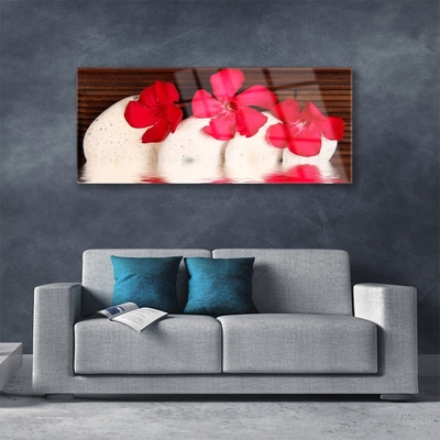 Pintura em vidro Pedras de flores vermelhas