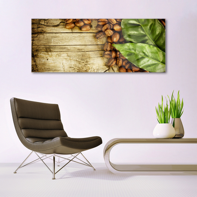 Quadro de vidro Grãos de café folhas cozinha
