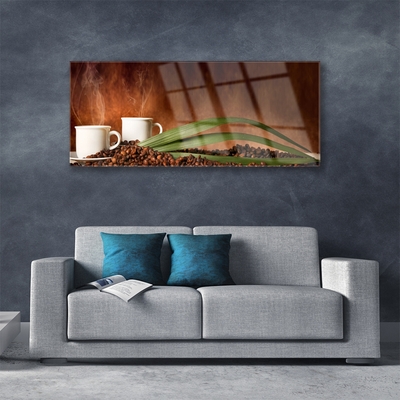 Pintura em vidro Canecas Grãos de Café Cozinha