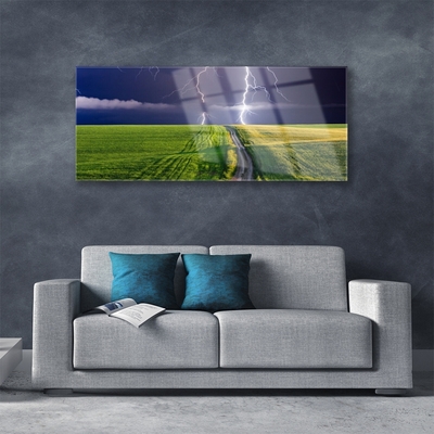 Quadro de vidro Paisagem de campo de relâmpagos