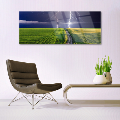 Quadro de vidro Paisagem de campo de relâmpagos