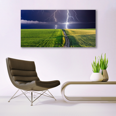 Quadro de vidro Paisagem de campo de relâmpagos