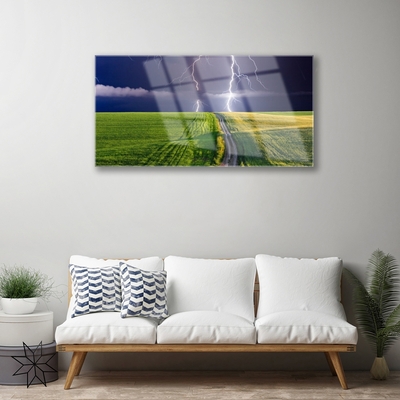 Quadro de vidro Paisagem de campo de relâmpagos