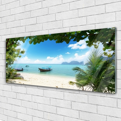 Pintura em vidro Paisagem de barco no mar