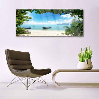 Pintura em vidro Paisagem de barco no mar