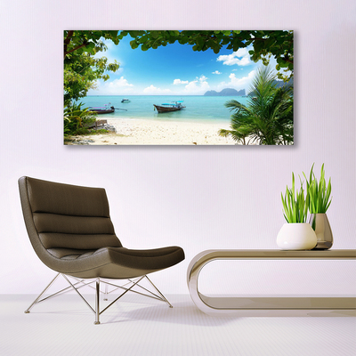 Pintura em vidro Paisagem de barco no mar