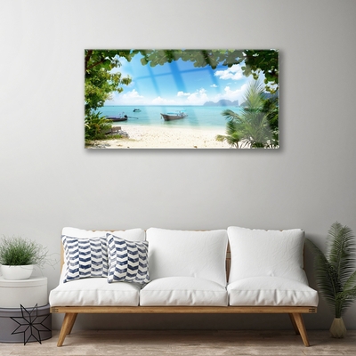 Pintura em vidro Paisagem de barco no mar