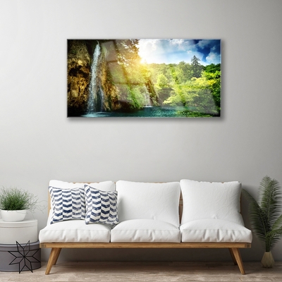 Quadro de vidro Paisagem de árvores em cachoeira
