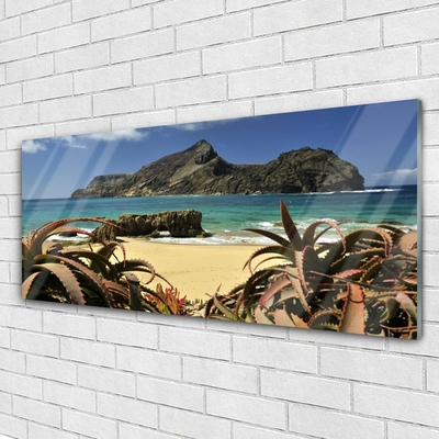Pintura em vidro Paisagem de praia, mar e rocha