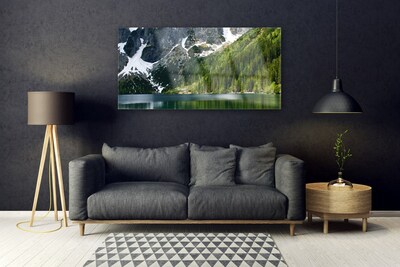 Quadro de vidro Paisagem de montanhas e florestas de lagos