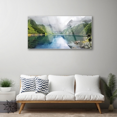 Quadro de vidro Paisagem de lago de montanha