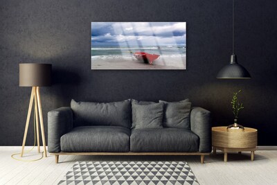 Quadro de vidro Paisagem de barco, praia e mar
