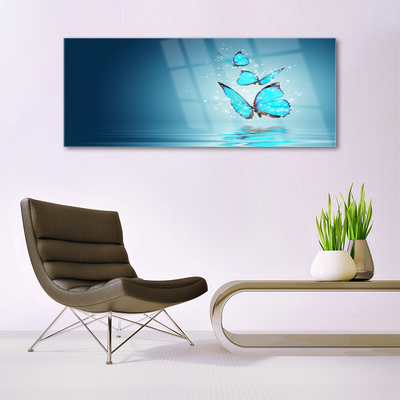 Pintura em vidro Arte aquática de borboleta azul