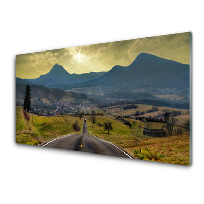 Quadro de vidro Paisagem de montanha de estrada