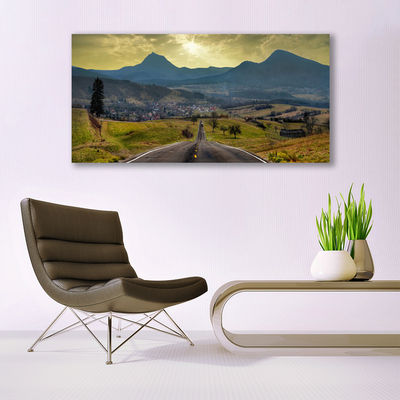 Quadro de vidro Paisagem de montanha de estrada