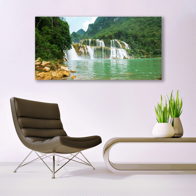 Pintura em vidro Paisagem de cachoeira de floresta