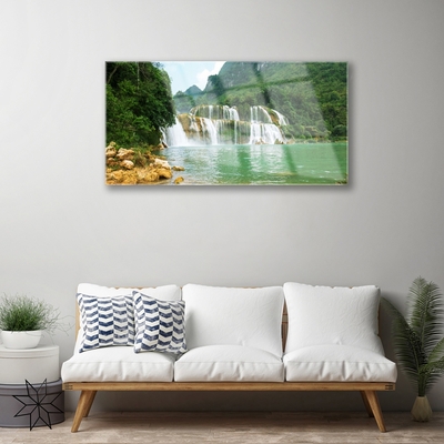 Pintura em vidro Paisagem de cachoeira de floresta