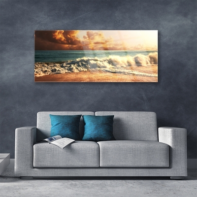 Pintura em vidro Paisagem de ondas de praia oceânica