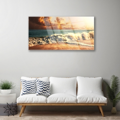 Pintura em vidro Paisagem de ondas de praia oceânica